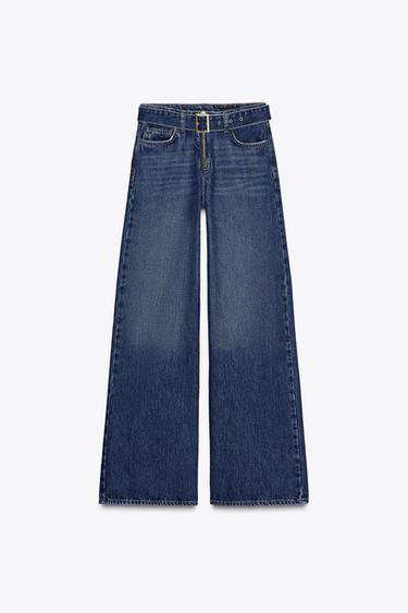 JEANS WID LEG CINTURÓN TIRO MEDIO - Azul medio de Zara