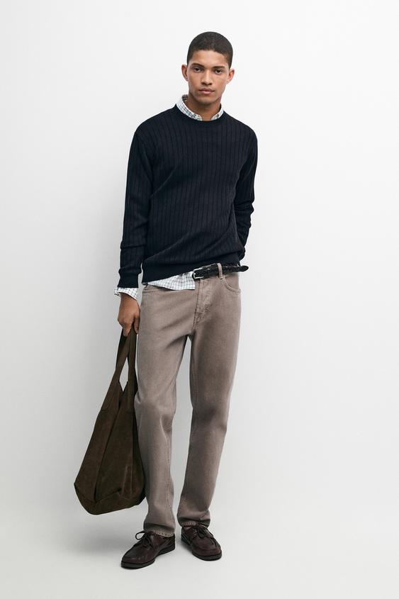 Zara Tapered fit denim-effect pants - Mink - Image 0