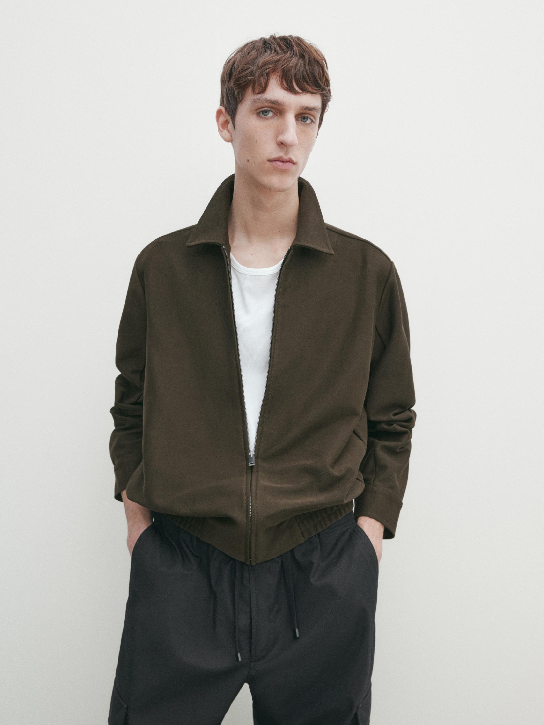 Twill bomber jacket with shirt collar