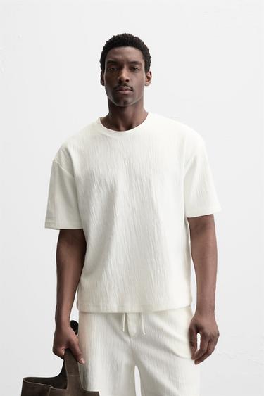 TEXTURED RELAXED FIT T-SHIRT - Oyster-white by Zara