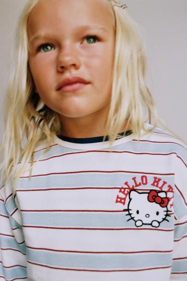 Zara HELLO KITTY © SANRIO STRIPED PLUSH T-SHIRT - Maroon