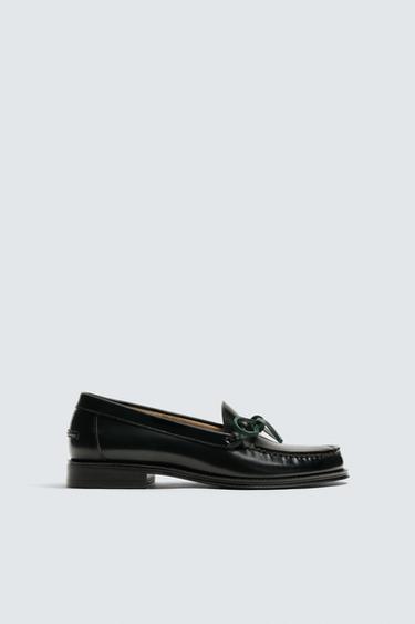 MOCASSINS EN CUIR AVEC NŒUD - Vert bouteille de Zara