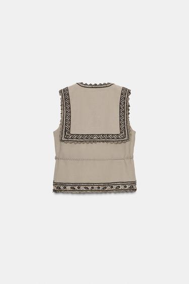 ZW COLLECTION EMBROIDERED WAISTCOAT WITH BELT - Mid-grey by Zara - Image 4