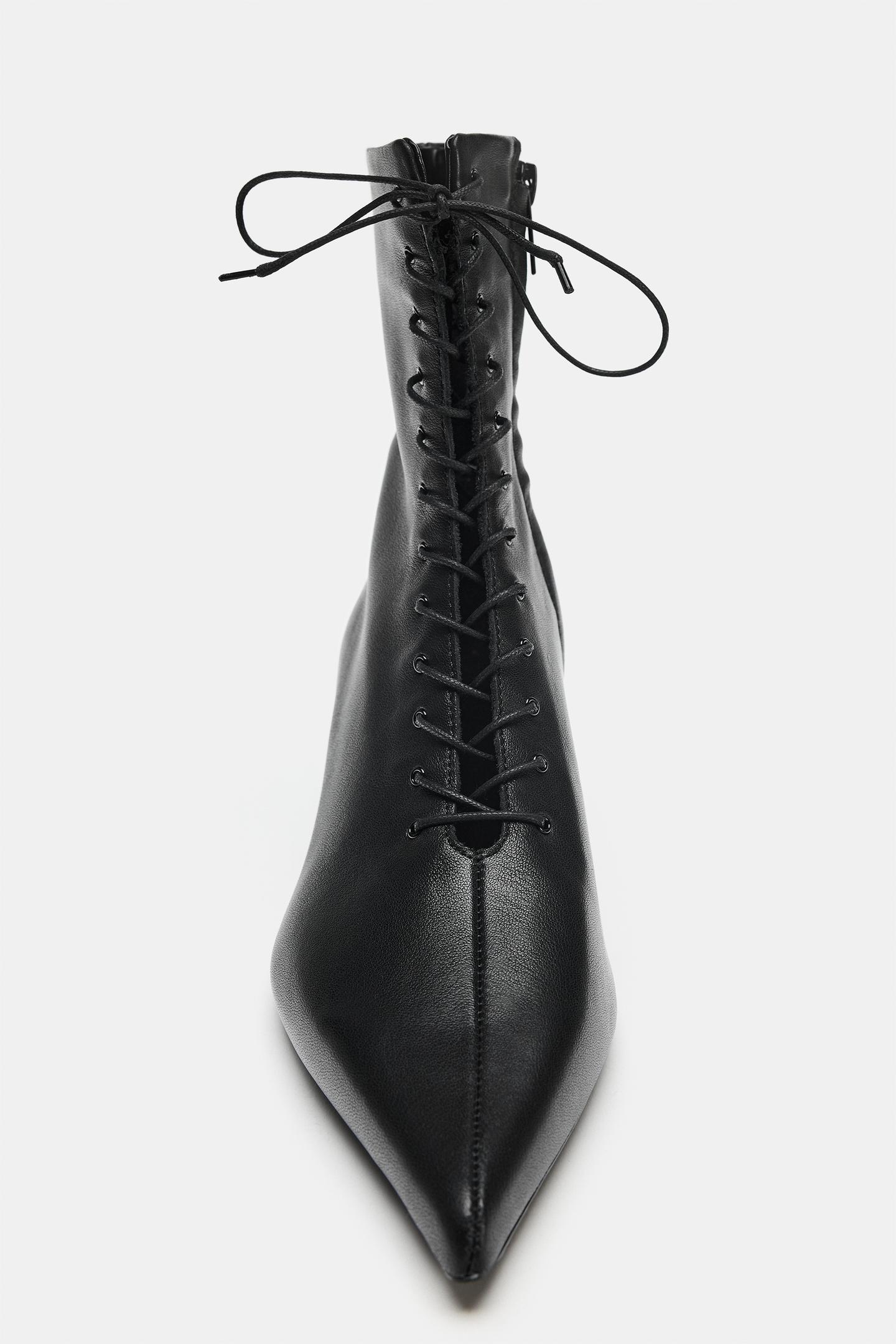Женские ботинки Zara Leather Kitten Ankle, цвет: Чёрный — фото 6