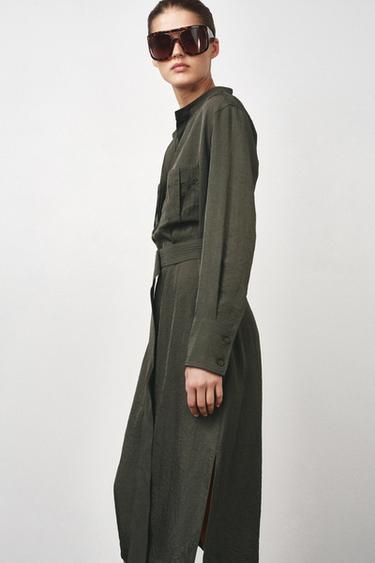 ZW COLLECTION MIDI BELTED DRESS - Mid-green by Zara - Image 3
