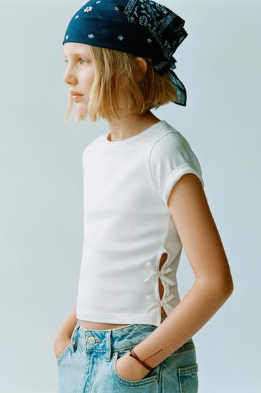 T-SHIRT RIB CUT OUT LACETS - Blanc de Zara