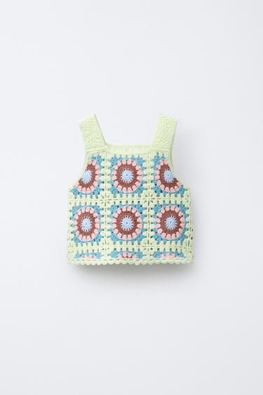 CROCHET KNIT TOP - Fluorescent lime by Zara