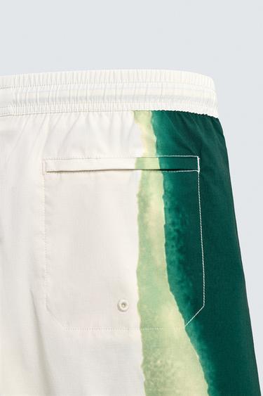 LONG STRIPED PRINT SWIMMING TRUNKS - Ecru by Zara - Image 9