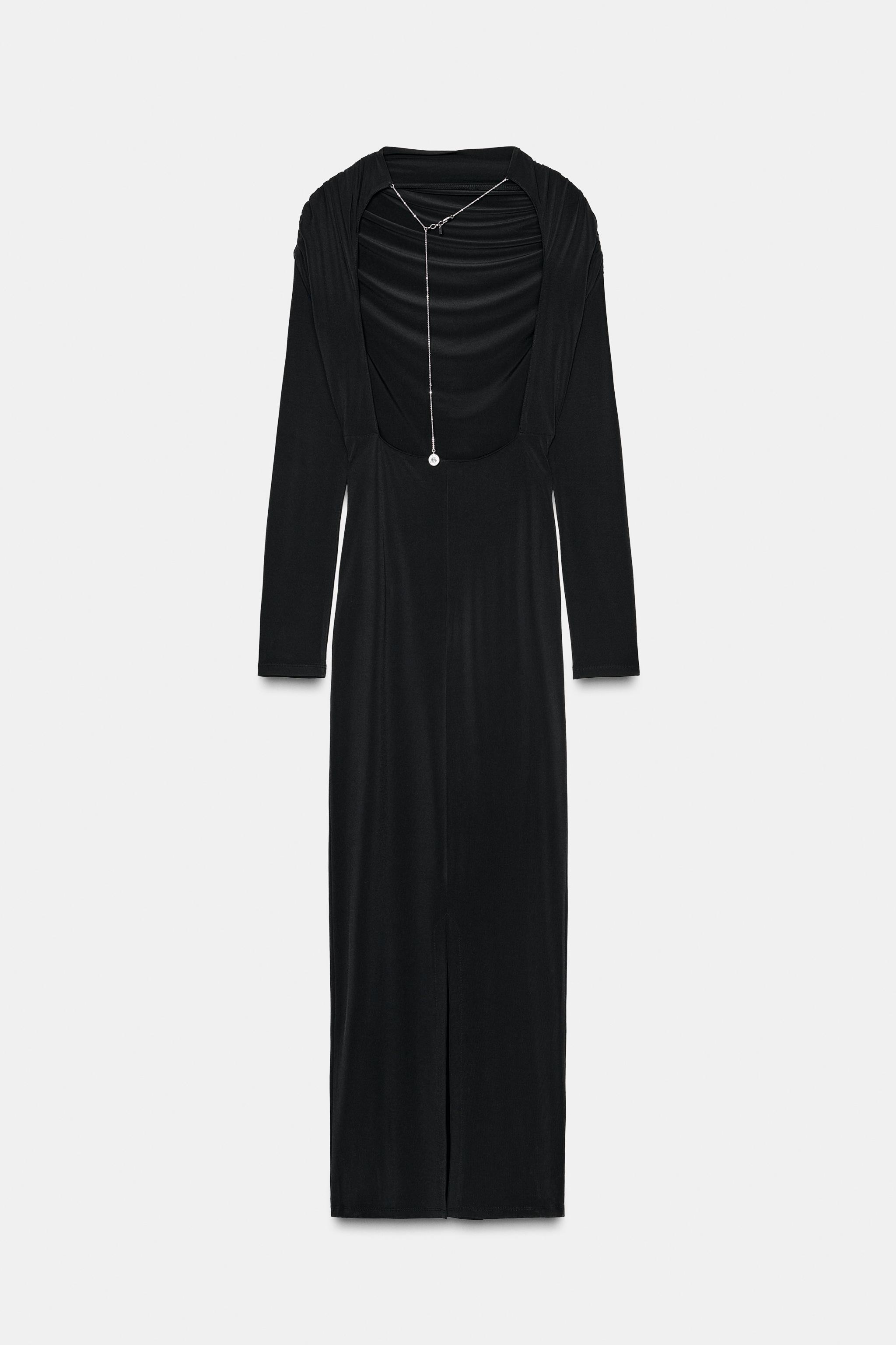 DRAPED MIDI DRESS WITH JEWEL BACK DETAIL