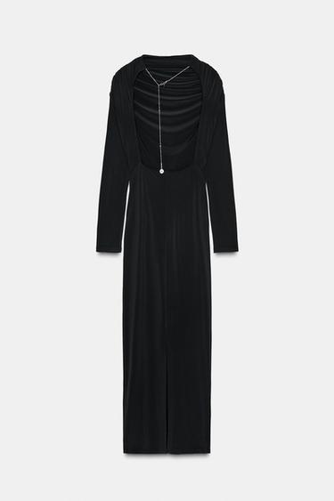 ROBE MI-LONGUE DRAPÉE ET BIJOUX DOS - Noir de Zara - Image 5