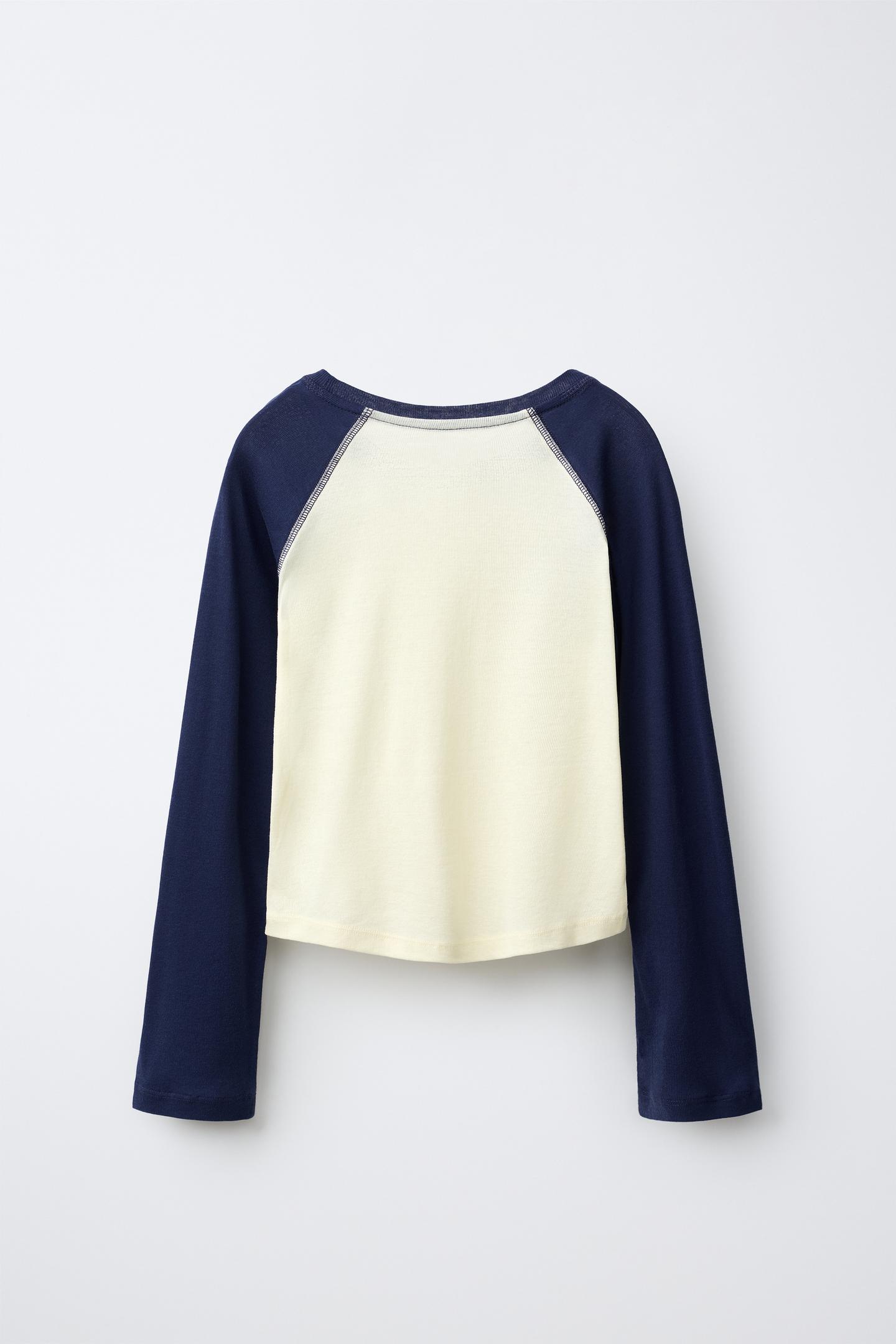 Детская футболка Zara Raglan Sleeve, цвет: Тёмно-синий / Белый — фото 2