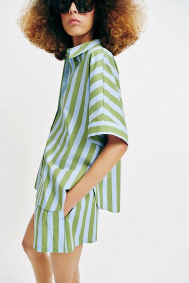 OVERSIZE STRIPED SHIRT - Green / Blue by Zara - Image 3