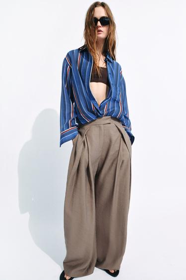 PANTALÓN WIDE LEG PLIEGUES ZW COLLECTION - Marrón / Topo de Zara