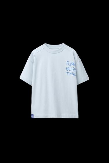 T-SHIRT WITH SLOGAN PRINT - Sky blue by Zara - Image 0