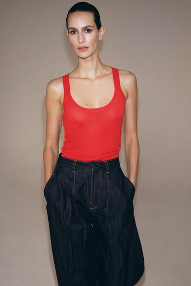 TOP PUNTO FINO MANGA SISA - Rojo de Zara