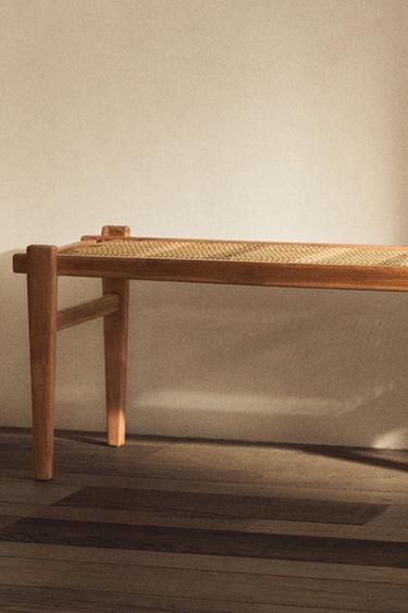 MULTICOLOURED TEAK RATTAN BENCH - Green by Zara - Image 6