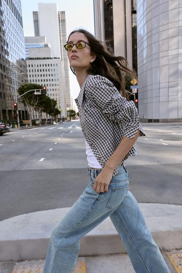 CHECK SHIRT WITH PETER PAN COLLAR - Brown-Blue by Zara - Image 4