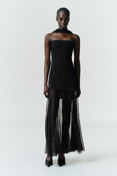 VESTIDO COMBINADO FULAR - Negro de Zara