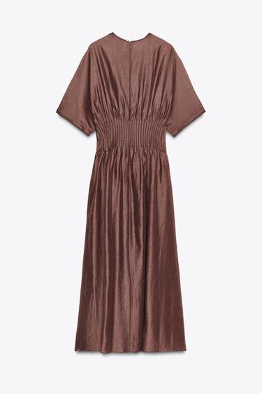 PLEATED WAIST KNIT DRESS WITH MATCHING DETAIL - Brown by Zara - Image 5