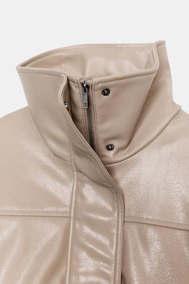 LEATHER EFFECT JACKET WITH PLEATS - Stone marl by Zara - Image 9