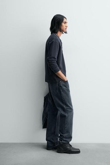 T-SHIRT COL TUNISIEN WAFFLE - Bleu moyen de Zara - Image 3