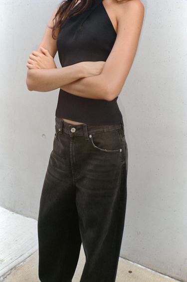 JEANS TRF STRAIGHT WIDE PJESË E SIPËRME E LARTË - Kafe nga Zara