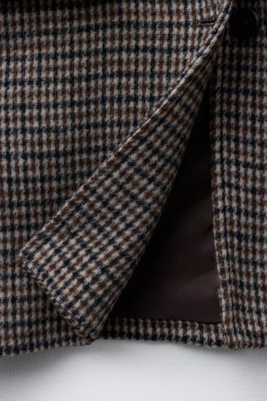 LONG CHECKED WOOL COAT - Brown by Zara - Image 7