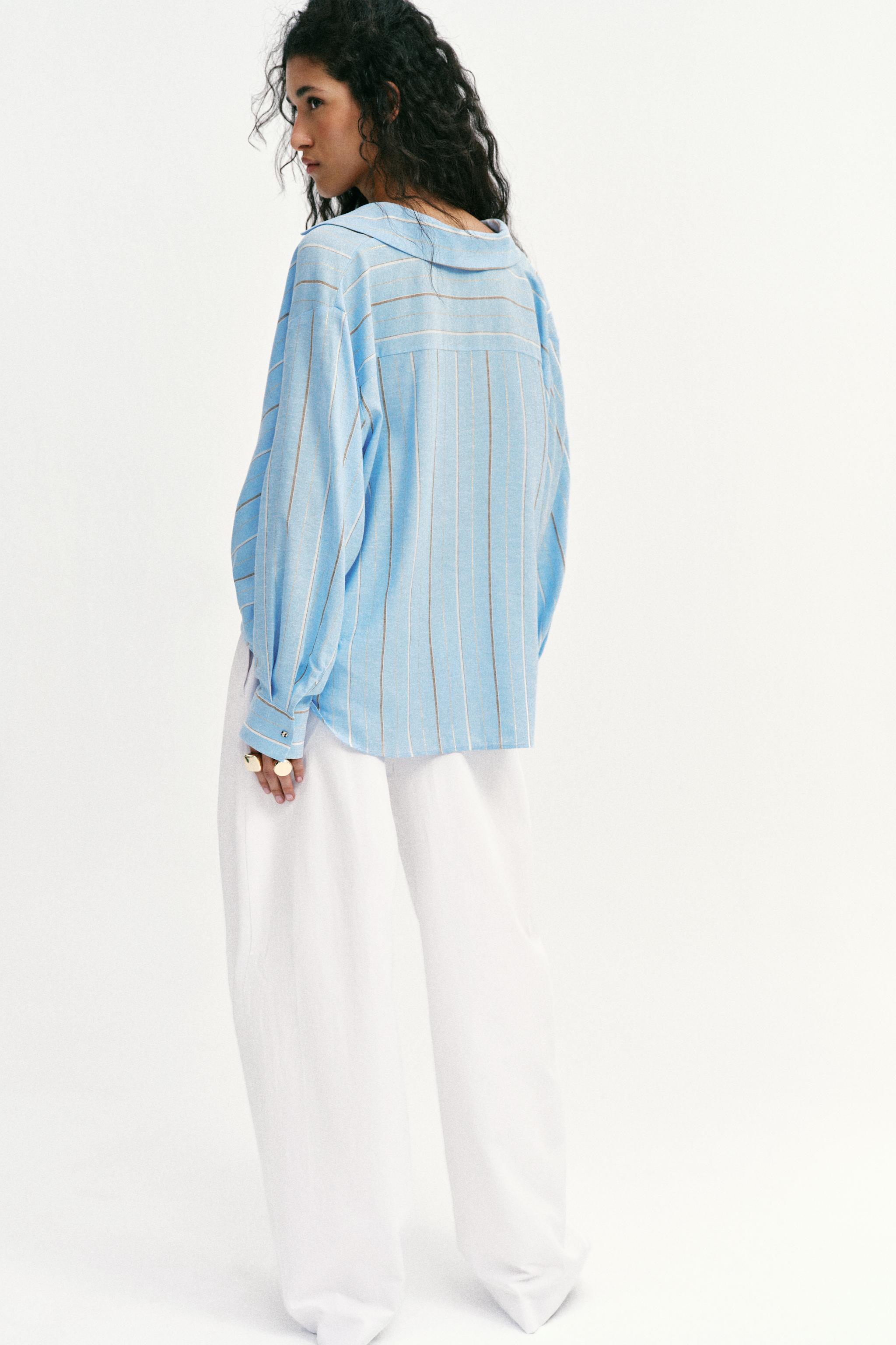 LINEN BLEND SHIRT WITH PUFF HEM