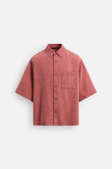 WASHED TEXTURED SHIRT - Red by Zara