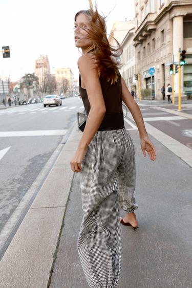 COMBINED GINGHAM JUMPSUIT WITH BELT - Brown by Zara - Image 2