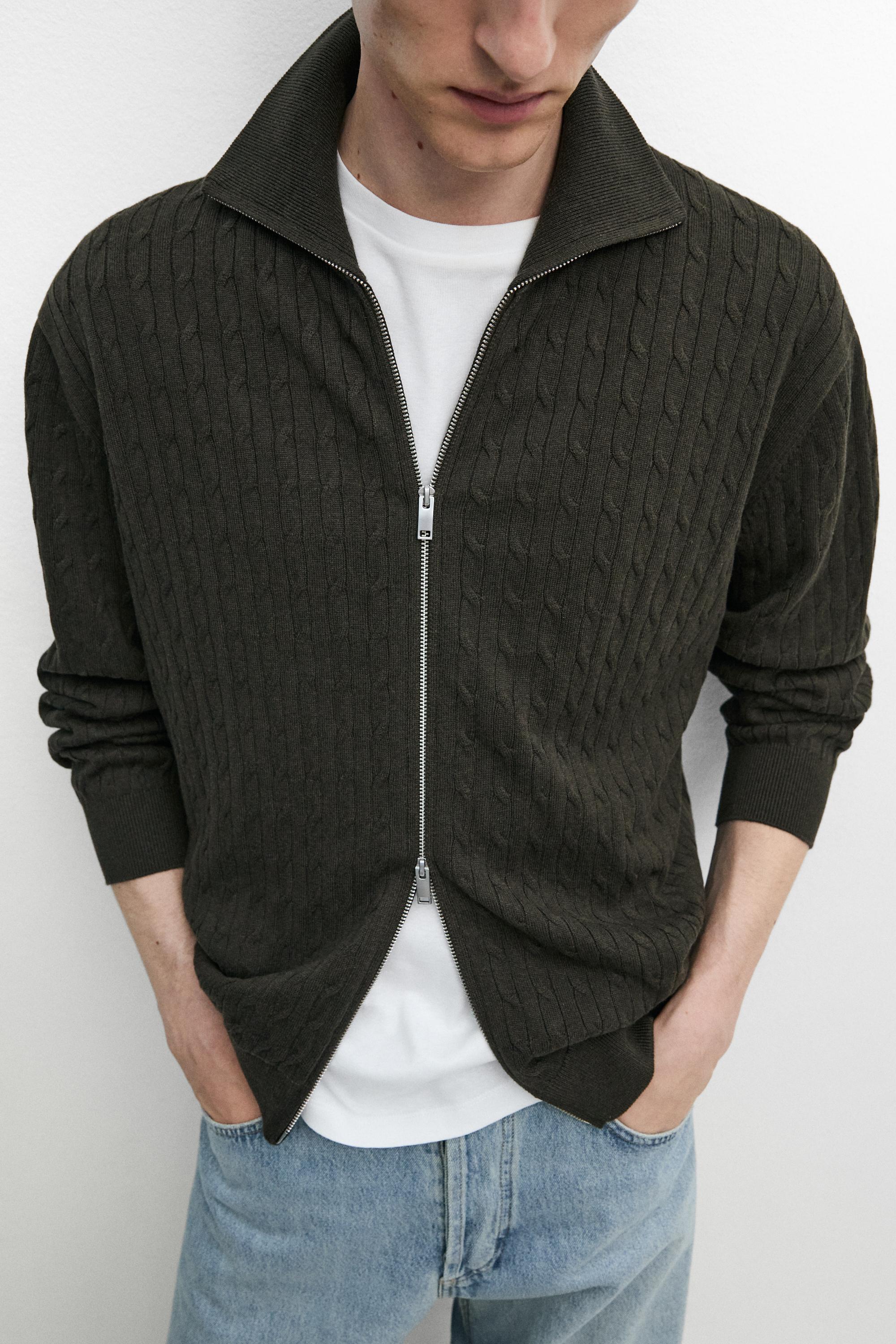 100% cotton braided knit cardigan