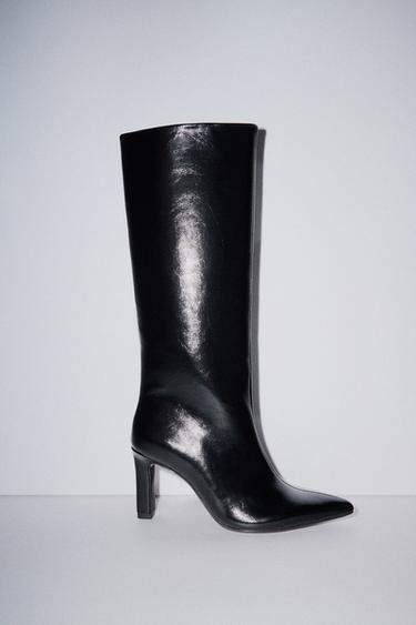 Zara WIDE HEEL PATENT EFFECT BOOTS - Black