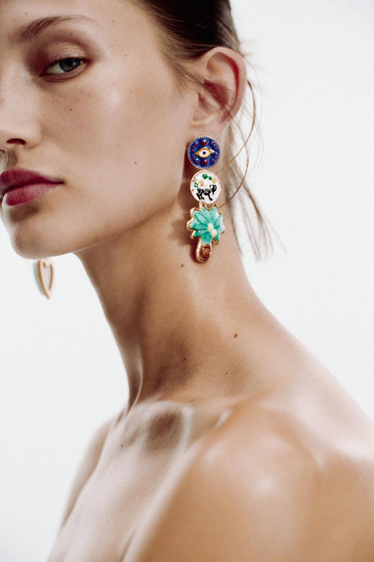 RESIN PALM TREE AND FLOWER EARRINGS Multicolored ZARA United