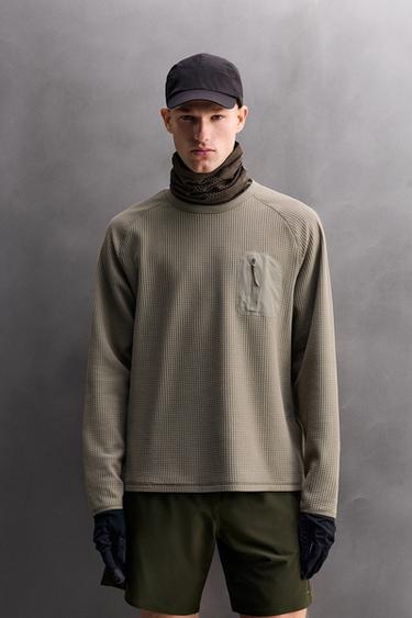 Zara WAFFLE KNIT POCKET T-SHIRT - Mid-camel