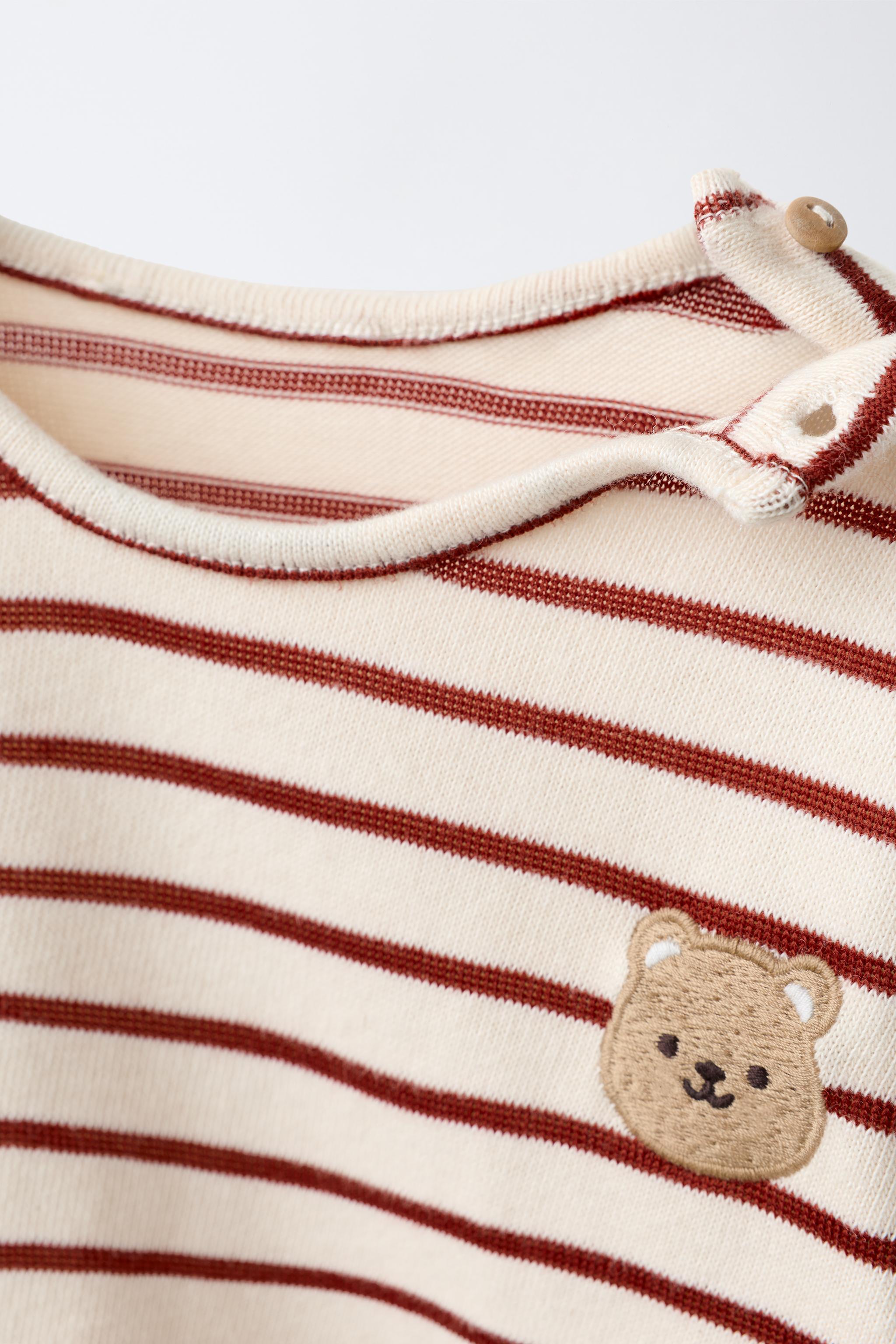 STRIPED BEAR EMBROIDERY T-SHIRT