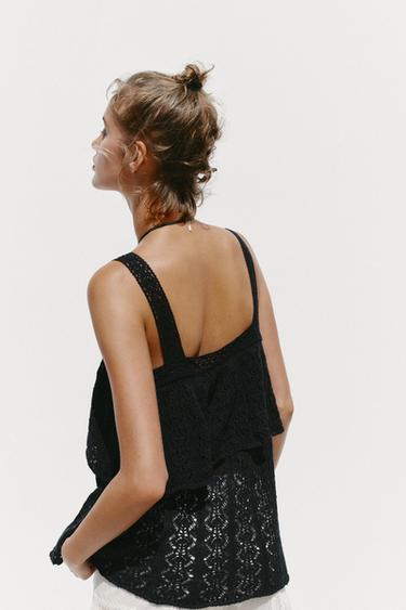 TOP EN MAILLE POINTELLE VOLANT - Noir de Zara - Image 4