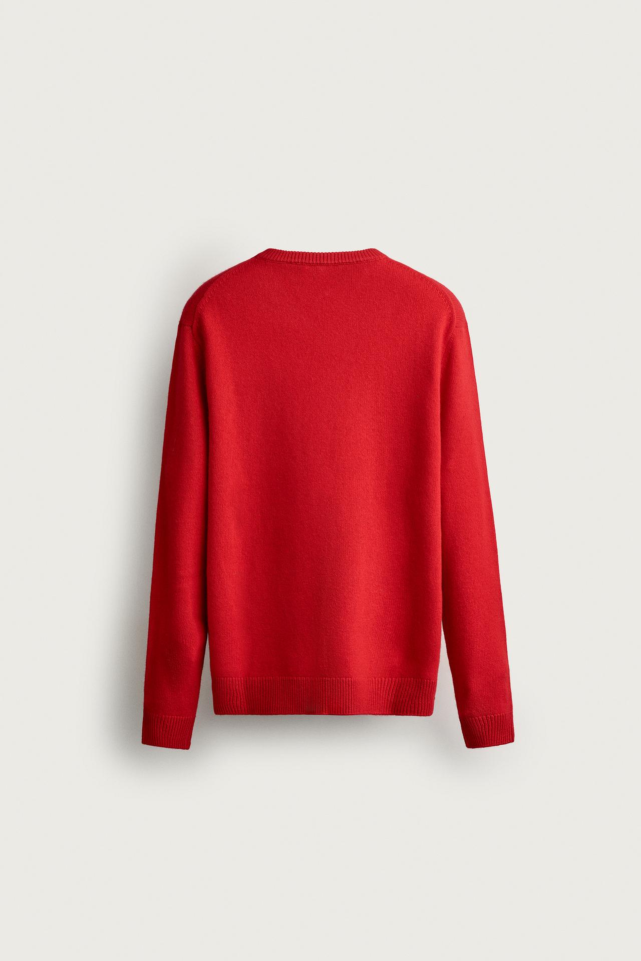 WOOL BLEND V-NECK SWEATER — Red