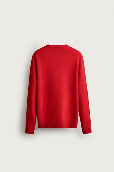 WOOL BLEND V-NECK SWEATER — Red 2