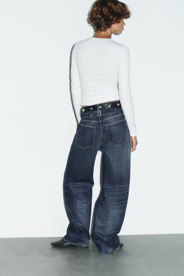 TRF STRAIGHT WIDE HIGH-WAIST JEANS - Navy blue by Zara - Image 5