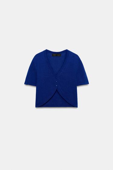SHORT KNIT V-NECK CARDIGAN - Electric blue by Zara - Image 4