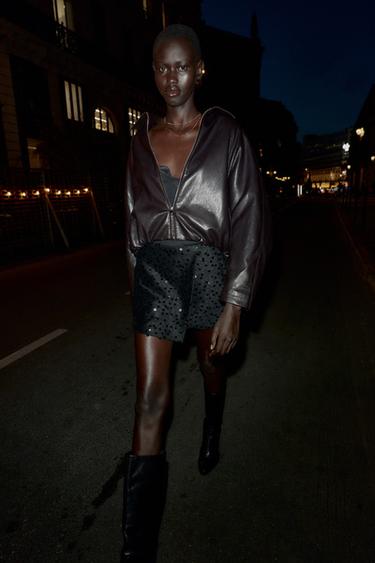 Zara SEQUIN WRAP SKORT - Black - Image 0