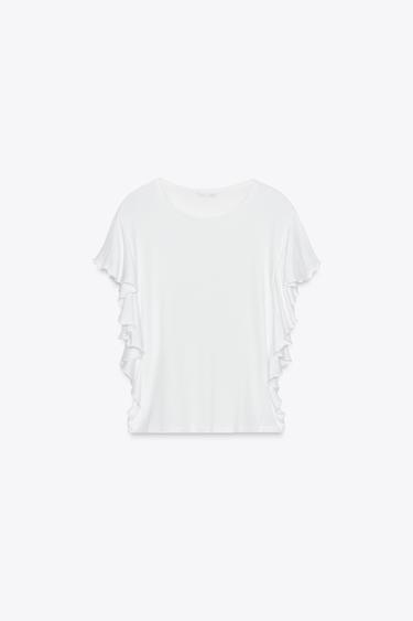 T-SHIRT WITH RUFFLE SLEEVES - White by Zara
