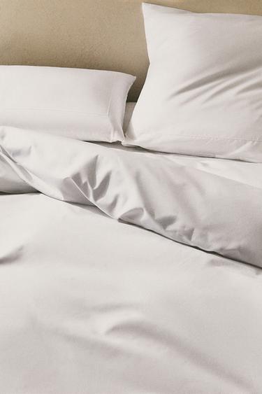 SCALLOPED EDGE COTTON PERCALE DUVET COVER (800 THREAD COUNT) - White by Zara