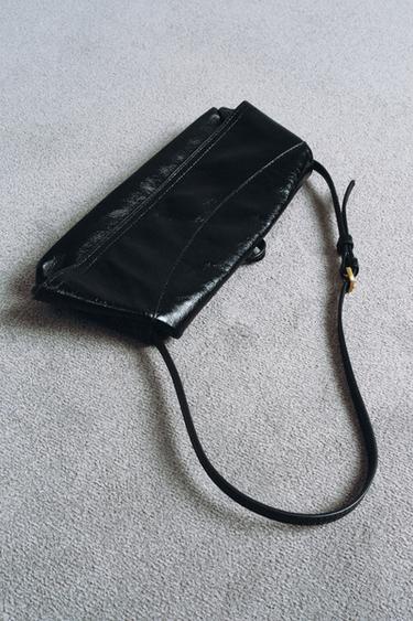 Zara LEATHER FLAP BAG - Black
