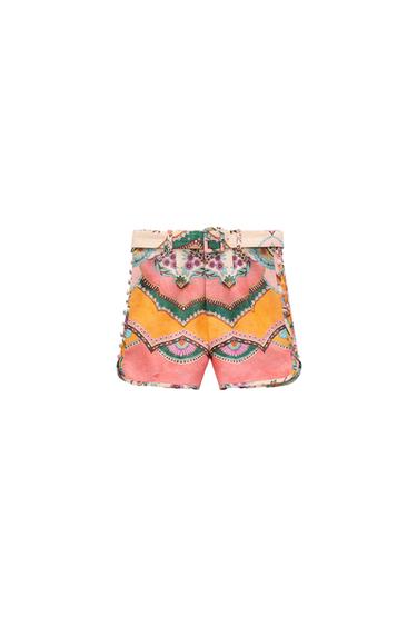PRINTED LINEN BLEND SHORTS