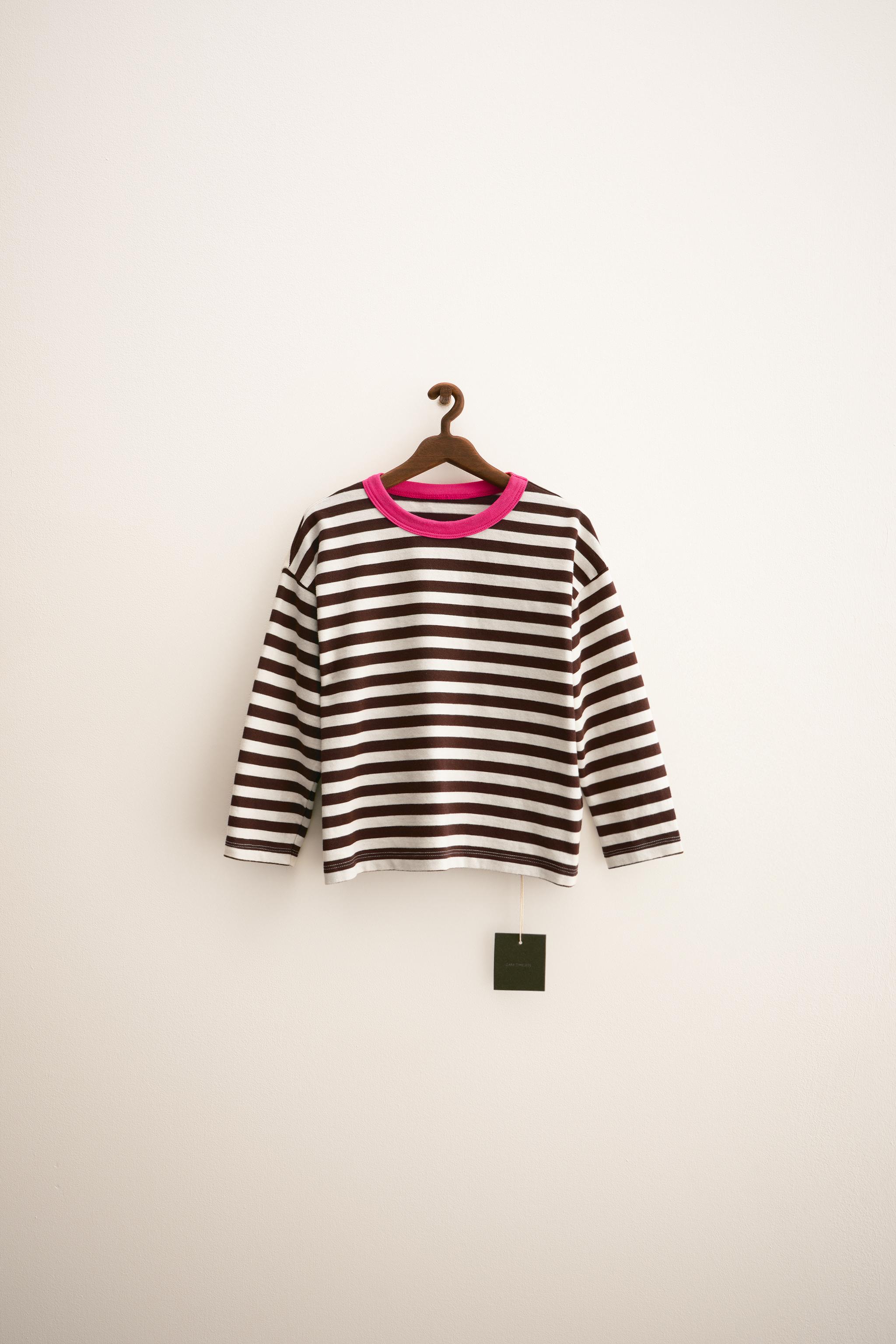 ZARA TIMELESS - STRIPED TRIM T-SHIRT - Blue / White | ZARA