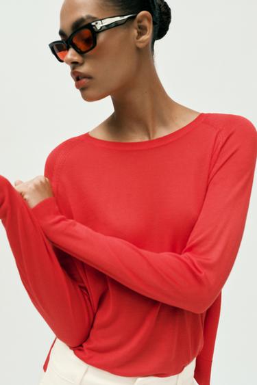 JERSEY BÁSICO PUNTO FINO - Rojo / Coral de Zara