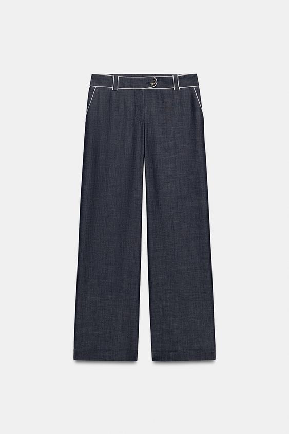 CONTRAST-TRIM TROUSERS - Blue / Indigo by Zara - Image 0