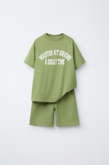 Zara TEXT PRINT T-SHIRT AND BERMUDA SET - Light green - Image 0