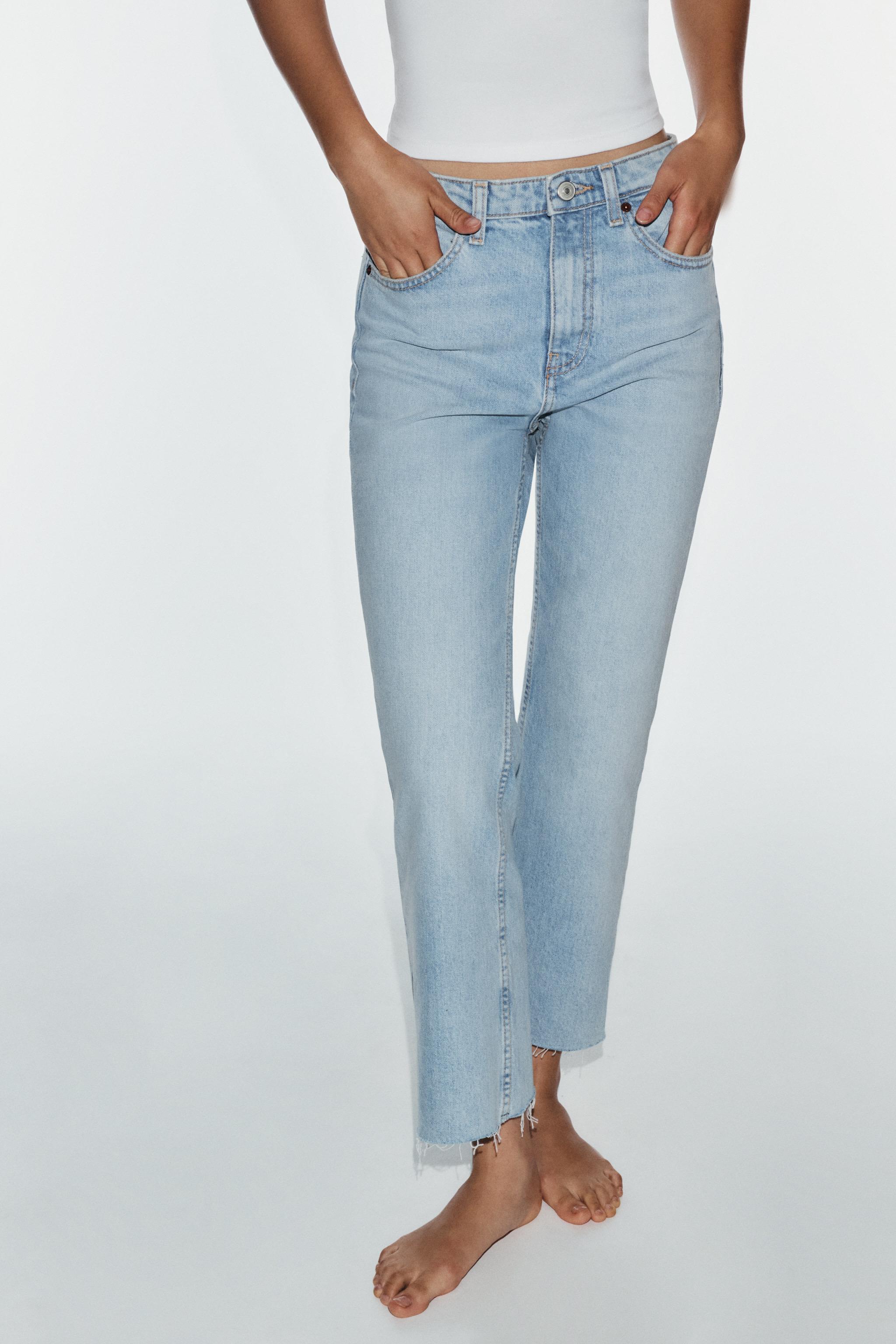 TRF HIGH-RISE CROPPED FLARE JEANS — Light blue